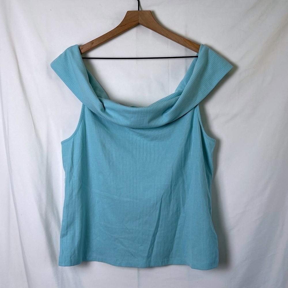 NWT Old Navy Womens Off Shoulder Ribbed Knit Tank Top Light Blue Size 2X Coastal